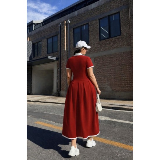 Kadın Kısa Kollu V Yakalı Pileli Uzun Janjan Krep Elbise , 32784