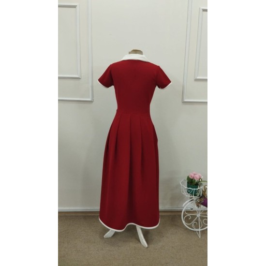 Kadın Kısa Kollu V Yakalı Pileli Uzun Janjan Krep Elbise , 32784