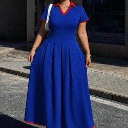 Kadın Kısa Kollu V Yakalı Pileli Uzun Janjan Krep Elbise , 32783 Kadın Kısa Kollu V Yakalı Pileli Uzun Janjan Krep Elbise , 32783