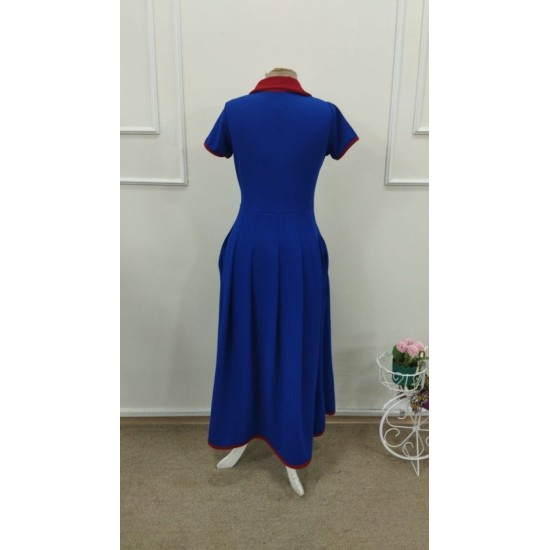 Kadın Kısa Kollu V Yakalı Pileli Uzun Janjan Krep Elbise , 32783