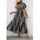 Kadın Kısa Fırfır Kollu Kruvaze Yakalı Beli Lastikli Desenli Uzun Elbise, 32793