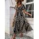 Kadın Kısa Fırfır Kollu Kruvaze Yakalı Beli Lastikli Desenli Uzun Elbise, 32793