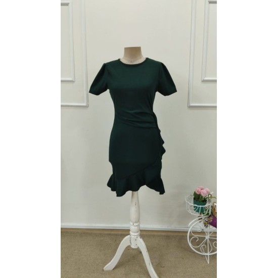 Kadın Kısa Kollu Bisiklet Yaka önden Volanlı Ithal Krep Elbise , 32791