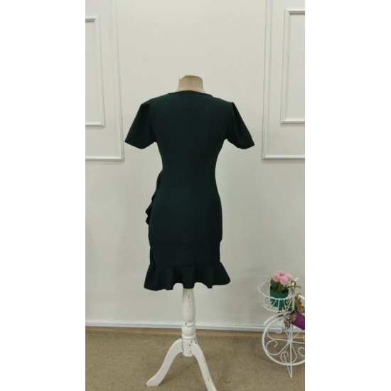 Kadın Kısa Kollu Bisiklet Yaka önden Volanlı Ithal Krep Elbise , 32791