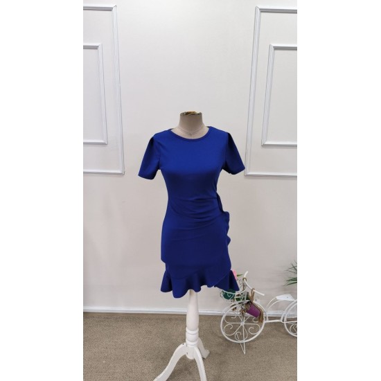 Kadın Kısa Kollu Bisiklet Yaka önden Volanlı Ithal Krep Elbise , 32789