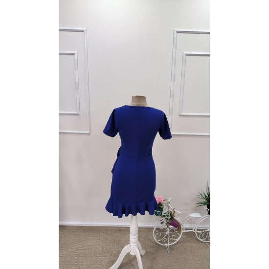 Kadın Kısa Kollu Bisiklet Yaka önden Volanlı Ithal Krep Elbise , 32789