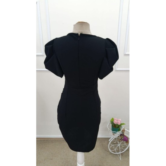 Kadın Kısa Kollu Kruvaze Yakalı Asımetrık Kesım Detaylı Kısa Ithal Krep Elbise, 32801