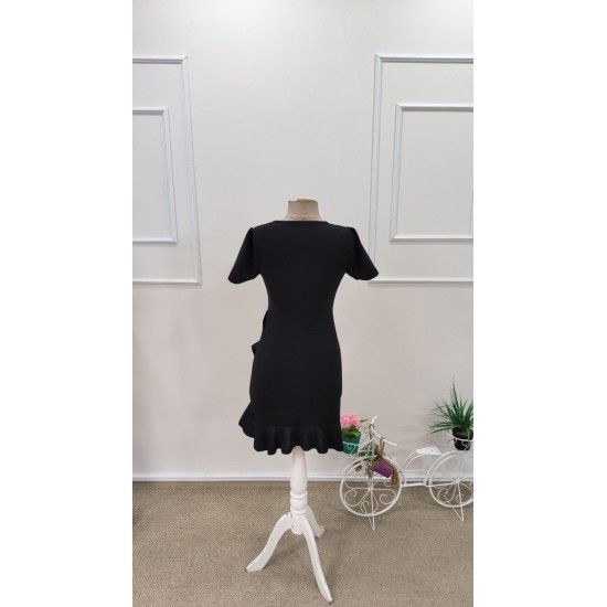 Kadın Kısa Kollu Bisiklet Yaka önden Volanlı Ithal Krep Elbise , 32799