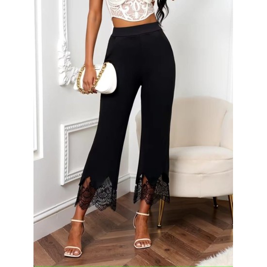 Kadın Yüksel Bel Paça Ağzı Dantelli Dalgıç Pantolon, 32820