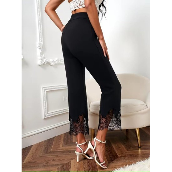 Kadın Yüksel Bel Paça Ağzı Dantelli Dalgıç Pantolon, 32820