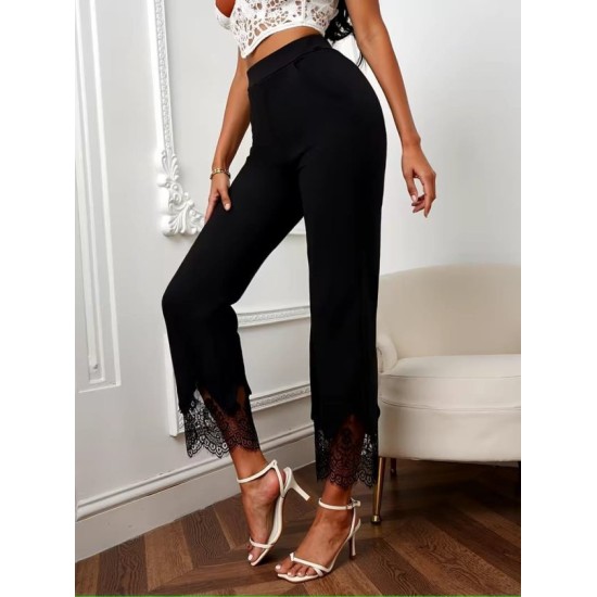 Kadın Yüksel Bel Paça Ağzı Dantelli Dalgıç Pantolon, 32820