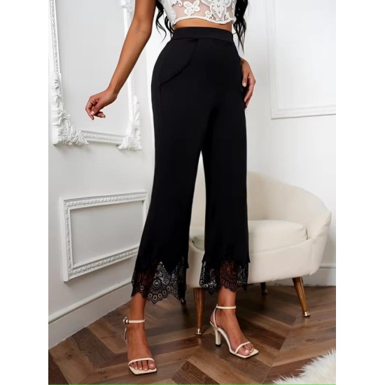 Kadın Yüksel Bel Paça Ağzı Dantelli Dalgıç Pantolon, 32820