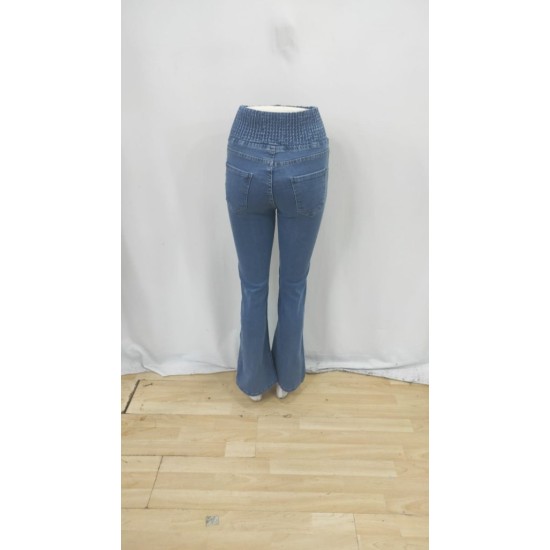 Kadın Yüksek Bel Yanları Lastik önü Düğmeli Kot Pantolon , 32826