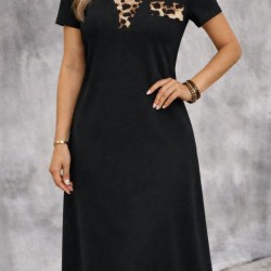 Kadın Kısa Kollu V Yakalı Süs Cep Detaylı Midi Viskon Elbise, 32847