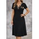 Kadın Kısa Kollu V Yakalı Süs Cep Detaylı Midi Viskon Elbise, 32847