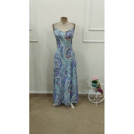 Kadın Ip Askılı Arkadan çapraz Kesim Detaylı Uzun Desenli Süprem Elbise, 32846