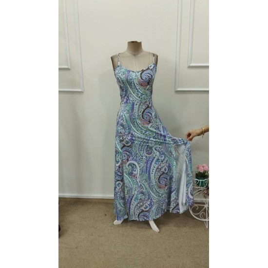 Kadın Ip Askılı Arkadan çapraz Kesim Detaylı Uzun Desenli Süprem Elbise, 32846