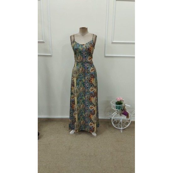 Kadın Ip Askılı Arkadan çapraz Kesim Detaylı Uzun Desenli Süprem Elbise, 32845