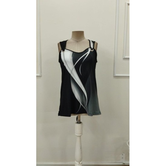 Kadın Askılı Kalp V Yakalı Kuş Gözü Detaylı Desenli Süprem Bluz, 32866