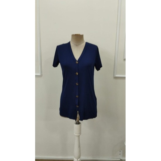 Kadın Kısa Kollu V Yakalı önü Düğmeli Viskon Bluz, 32865