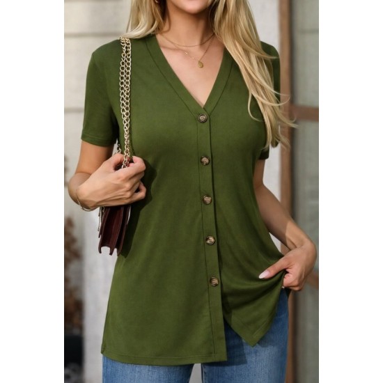 Kadın Kısa Kollu V Yakalı önü Düğmeli Viskon Bluz, 32864