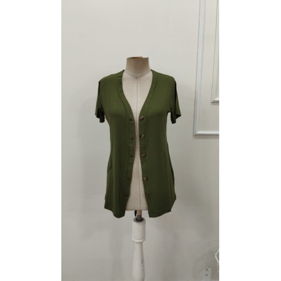 Kadın Kısa Kollu V Yakalı önü Düğmeli Viskon Bluz, 32864