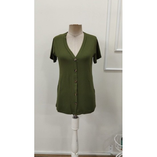 Kadın Kısa Kollu V Yakalı önü Düğmeli Viskon Bluz, 32864