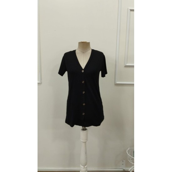 Kadın Kısa Kollu V Yakalı önü Düğmeli Viskon Bluz, 32862