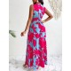 Kadın Askılı Kruvaze Yakalı çiçek Desenli Uzun Süprem Elbise, 32860