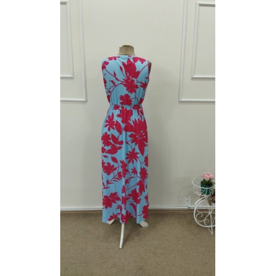 Kadın Askılı Kruvaze Yakalı çiçek Desenli Uzun Süprem Elbise, 32860