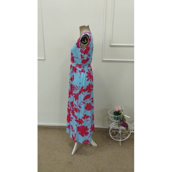 Kadın Askılı Kruvaze Yakalı çiçek Desenli Uzun Süprem Elbise, 32860