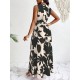 Kadın Askılı Kruvaze Yakalı çiçek Desenli Uzun Süprem Elbise, 32858