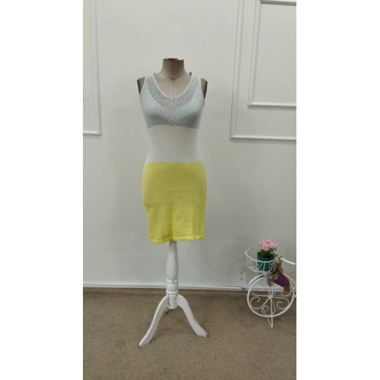 Kadın Askılı V Yakalı çok Renkli Triko Kısa Elbise, 32857