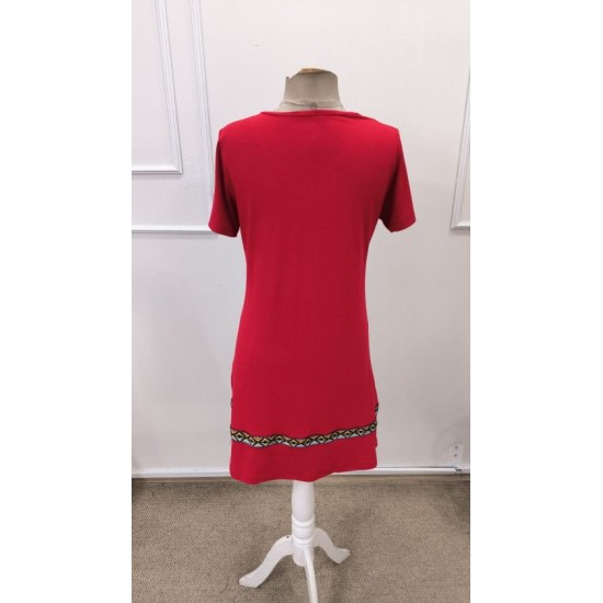 Kadın Kısa Kollu V Yakalı Etnik Desen şerit Detaylı Viskon Elbise, 32829