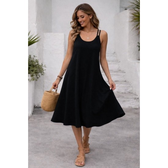 Kadın Askılı Yuvarlak Yakalı Kiloş Uzun Viskon Elbise, 32879