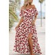 Kadın Madonna Yaka Göğüs Lastikli Yırtmaçlı Uzun Desenli Süprem Elbise, 32871