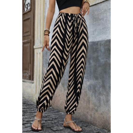 Kadın Yüksel Bel Belı Lastikli Belden Bagcıklı Desenli Süprem Pantolon, 32867