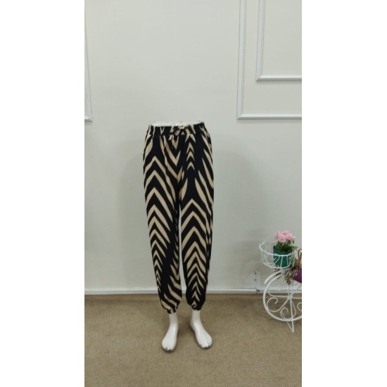 Kadın Yüksel Bel Belı Lastikli Belden Bagcıklı Desenli Süprem Pantolon, 32867