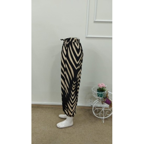 Kadın Yüksel Bel Belı Lastikli Belden Bagcıklı Desenli Süprem Pantolon, 32867