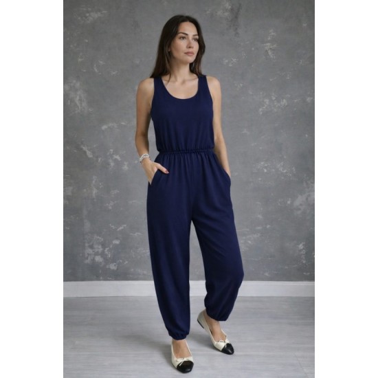 Kadın Askılı Yuvarlak Yakalı Cepli Viskon Tulum, 32898