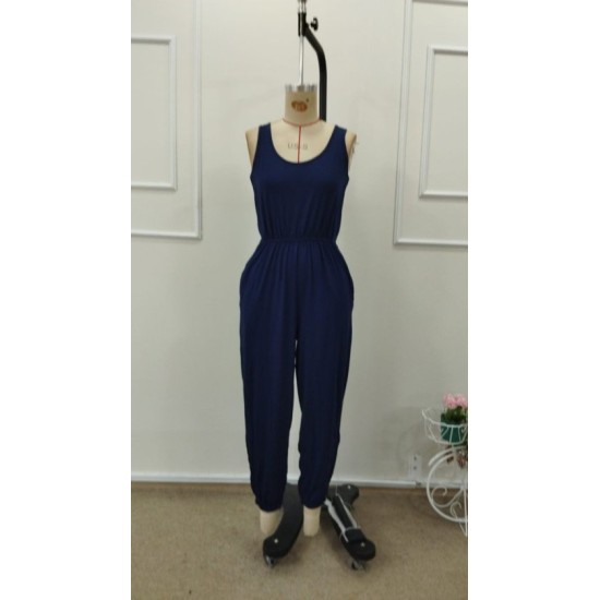 Kadın Askılı Yuvarlak Yakalı Cepli Viskon Tulum, 32898