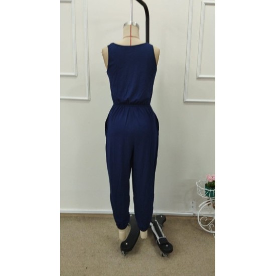 Kadın Askılı Yuvarlak Yakalı Cepli Viskon Tulum, 32898