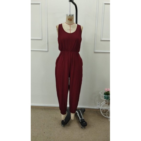 Kadın Askılı Yuvarlak Yakalı Cepli Viskon Tulum, 32897