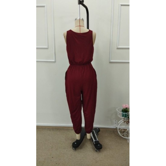 Kadın Askılı Yuvarlak Yakalı Cepli Viskon Tulum, 32897