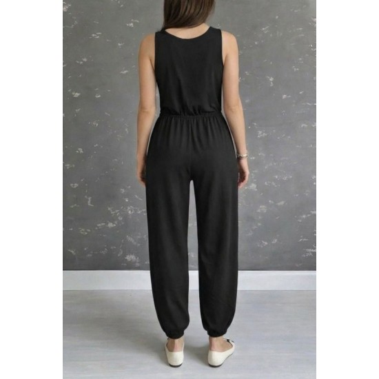 Kadın Askılı Yuvarlak Yakalı Cepli Viskon Tulum, 32895