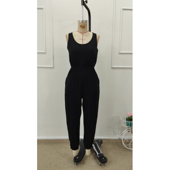 Kadın Askılı Yuvarlak Yakalı Cepli Viskon Tulum, 32895