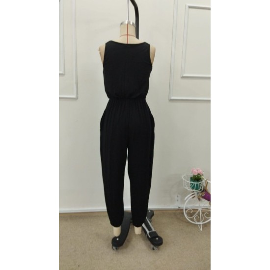 Kadın Askılı Yuvarlak Yakalı Cepli Viskon Tulum, 32895