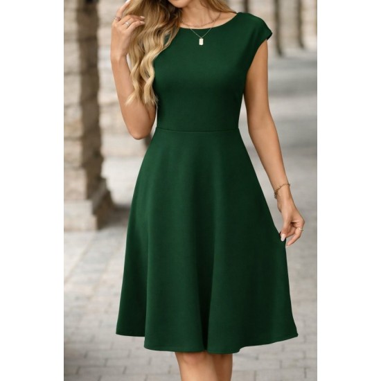 Kadın Yarım Ay Kollu Yakası Acık Kemersiz Midi Ithal Krep Elbise, 32894