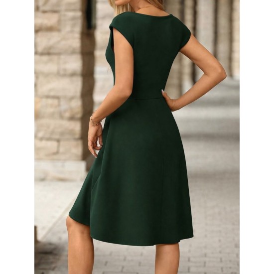 Kadın Yarım Ay Kollu Yakası Acık Kemersiz Midi Ithal Krep Elbise, 32894