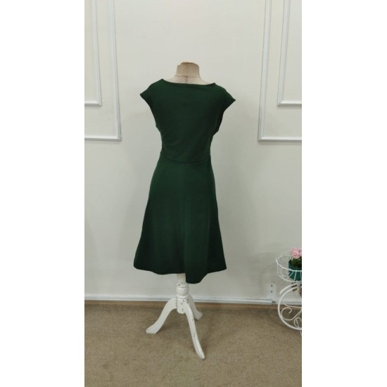 Kadın Yarım Ay Kollu Yakası Acık Kemersiz Midi Ithal Krep Elbise, 32894